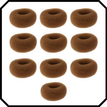 Load image into Gallery viewer, 10 pack Extra large brown hair donut bun maker ring sponge acccessory black special occassion indian bridal bun
